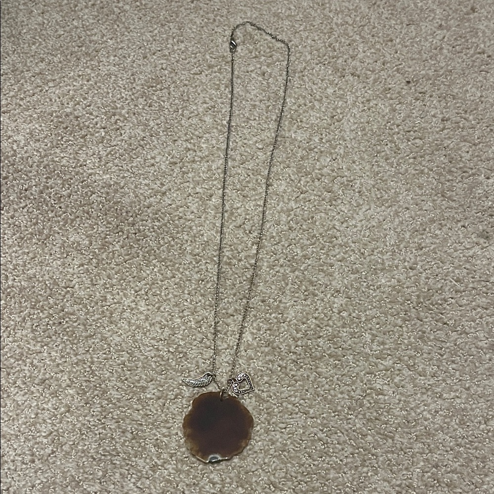 Elegant Silver and Brown Pendant Necklace
